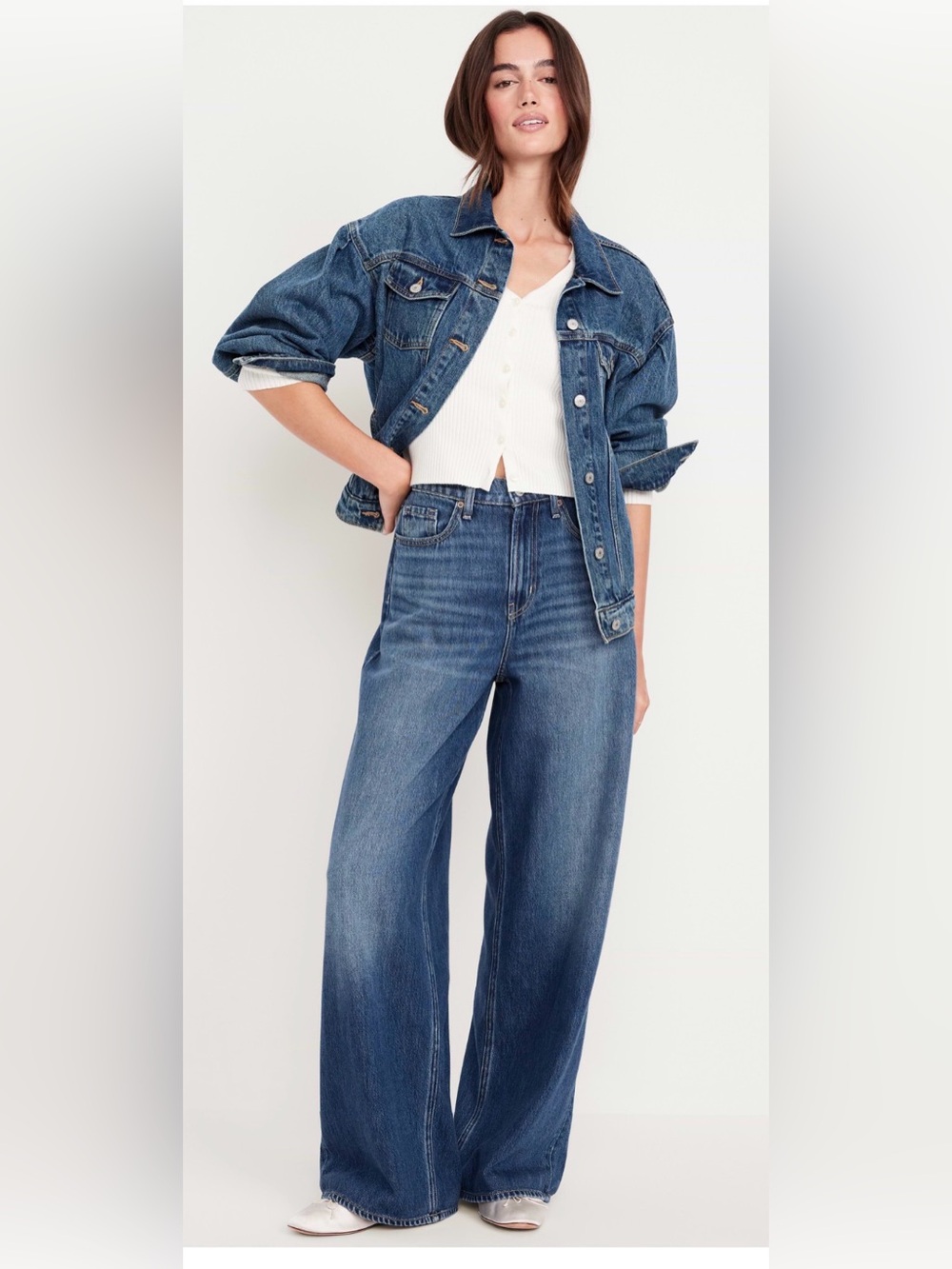 NWT Old Navy Blue High-Rise Baggy Wide Leg Jeans size 14regular